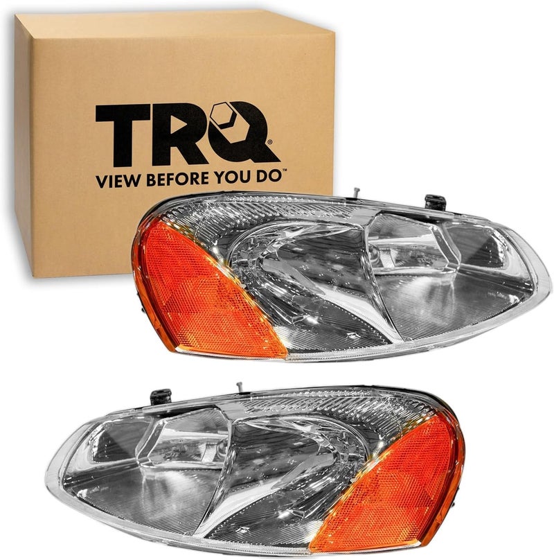 TRQ 2 Piece Headlight Assembly Set Driver & Passenger Side Compatible with Chrysler Sebring Convertible & Sedan 2001-2003 Dodge Stratus Sedan 2001-2005 Stratus 2006 CH2502128 CH2503128 4805820AA - Image 1